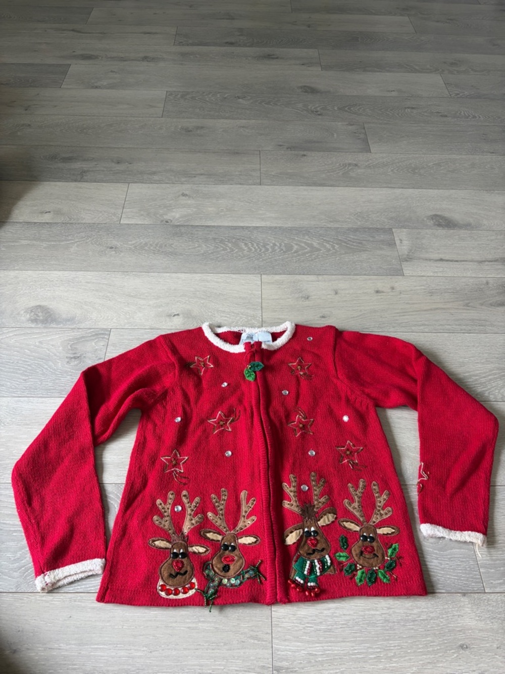 Tiara Red Knit Cardigan with White Fuzzy Trim